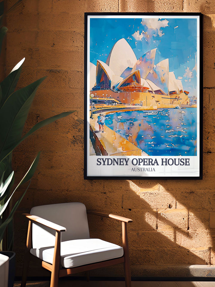 Retro travel poster of Circular Quay Sydney Harbour perfect for bucket list prints and those who want to bring a touch of Australias iconic beauty into their homes