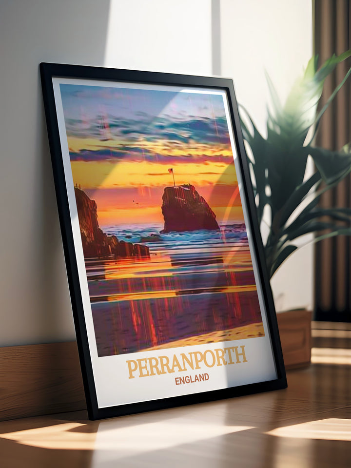 Captivating canvas print of Perranporth's Chapel Rock, highlighting the lush coastal beauty of England. Perfect for adding a touch of elegance to your space. This print brings the peaceful beauty of England's coastline into your home