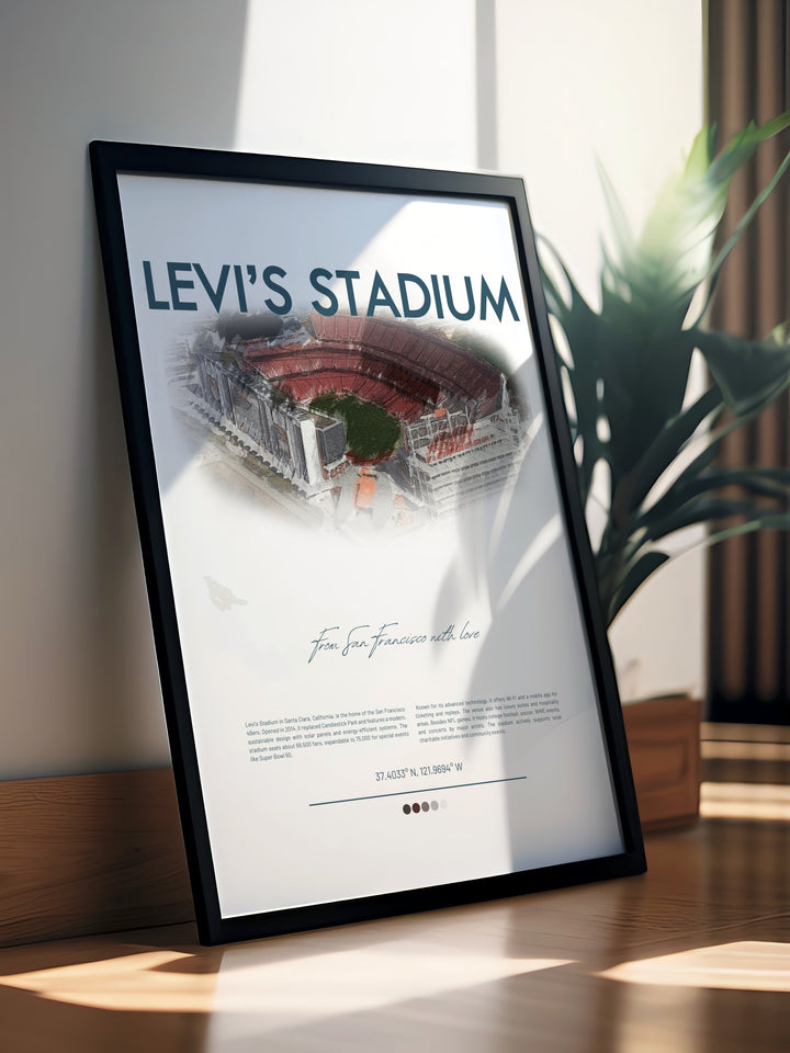 Vintage NFL Print highlighting the iconic plays of Deebo Samuel Nick Bosa and George Kittle with Levis Stadium adding a touch of nostalgia to any space ideal for football fans and collectors of 49ers memorabilia