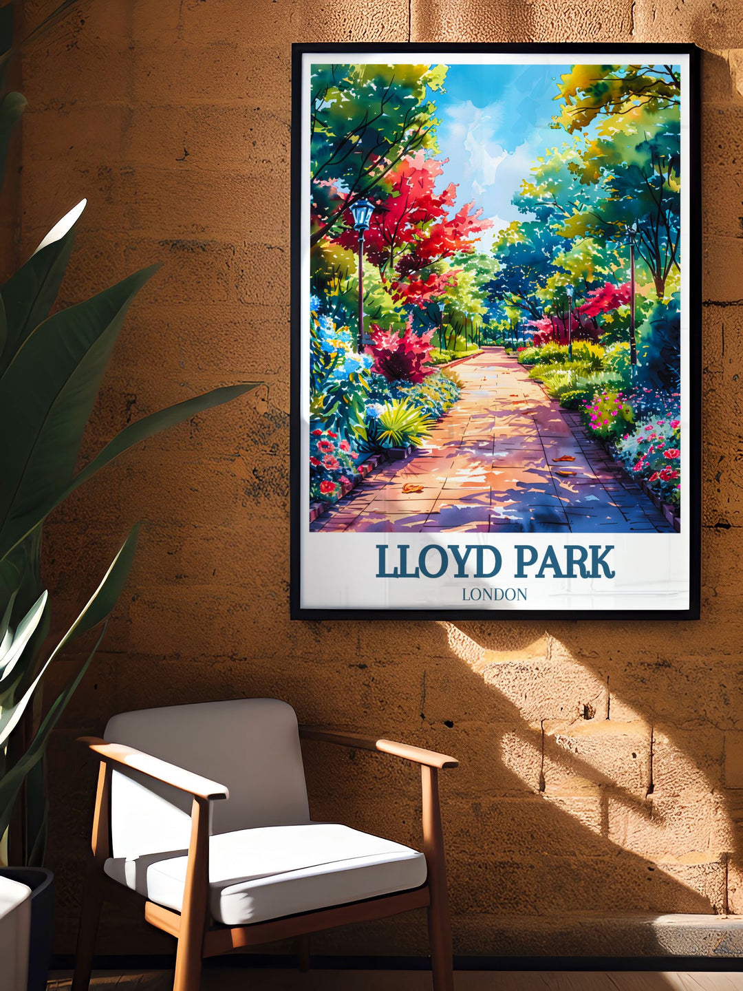 Beautifully detailed London park poster featuring the rose garden of Lloyd Park. Perfect for enhancing your living space with nature inspired art. An excellent gift for London lovers and art enthusiasts. Add this exquisite piece to your home decor.