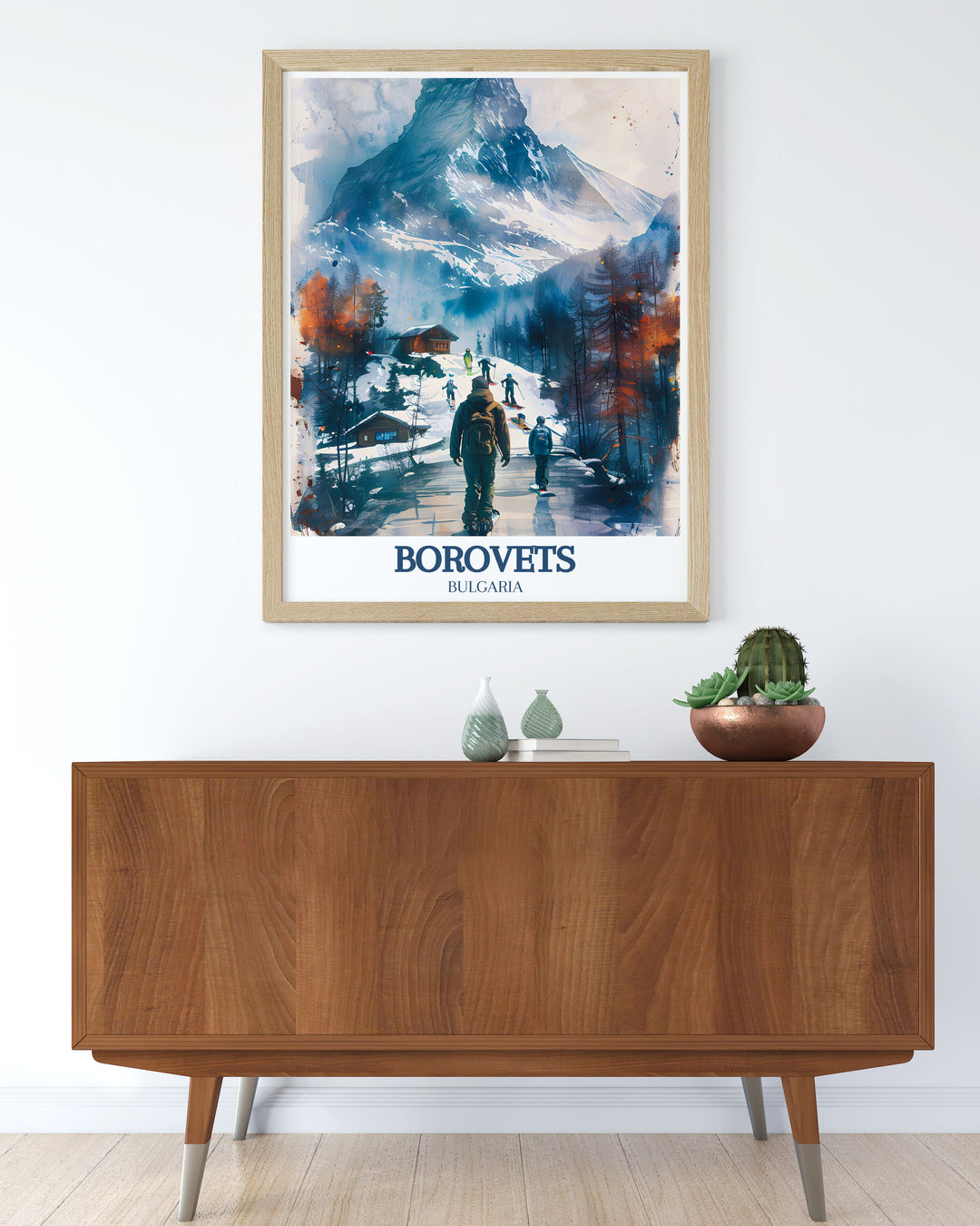 Stunning Borovets ski resort art print highlighting the vibrant slopes and the breathtaking views of the Musala Pathway, ideal for skiing enthusiasts and nature lovers.