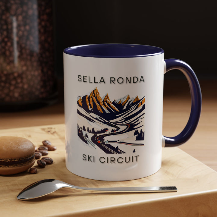 Enjoy your favorite beverage in this Sella Ronda mug featuring artistic depictions of breathtaking alpine scenery. Durable and dishwasher-safe, perfect for coffee or tea lovers seeking a touch of mountain elegance. A meaningful gift for travelers and outdoor enthusiasts.