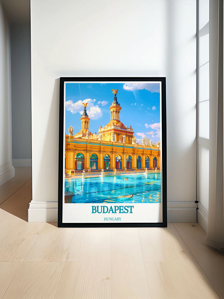 Budapest print featuring the serene Szechenyi Thermal Bath a beautiful addition to any home decor capturing the relaxing atmosphere of this iconic location