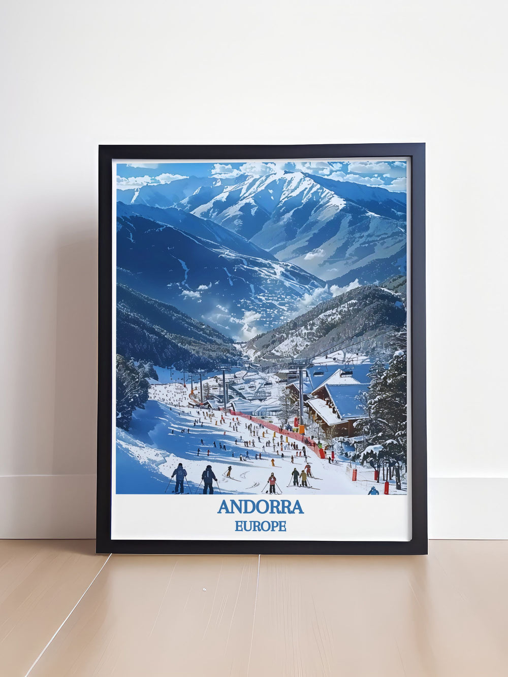 Vallnord Ski Resort wall art capturing the vibrant energy of skiers and snowy landscapes, ideal for bringing the spirit of the slopes indoors.