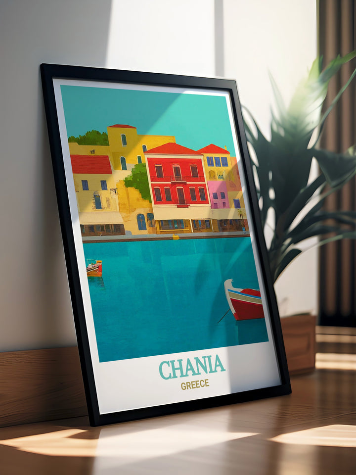 Enhance your home with this detailed art print of Chania, featuring the iconic Venetian Harbor and the islands stunning coastline. Ideal for anyone who appreciates the beauty and history of Greece.