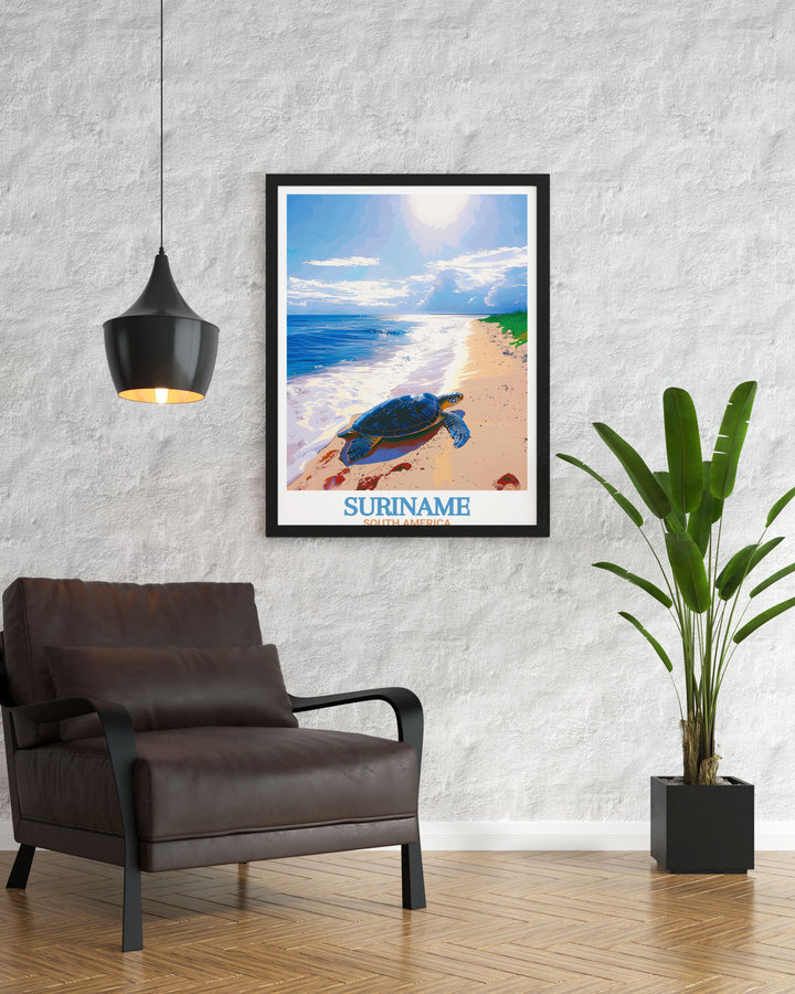 Digital Download of a stunning Suriname Print highlighting the charm of Paramaribo and the serene landscapes of Galibi Nature Reserve. Ideal for home decor or as a unique gift.