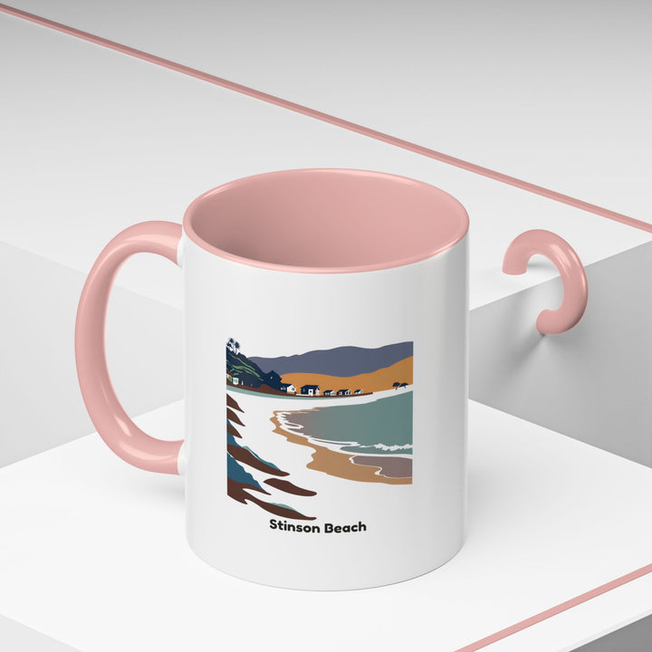 A ceramic Stinson Beach Mug featuring a picturesque design of the California coast. This dishwasher-safe mug brings a touch of the beach into your daily life, making it a perfect gift for any beach enthusiast.