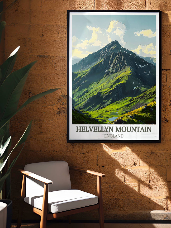Lake District print of Helvellyn Mountain capturing the serene and rugged beauty of this iconic national park perfect for adding a touch of elegance and nostalgia to your home decor an ideal gift for friends and family who love nature and adventure