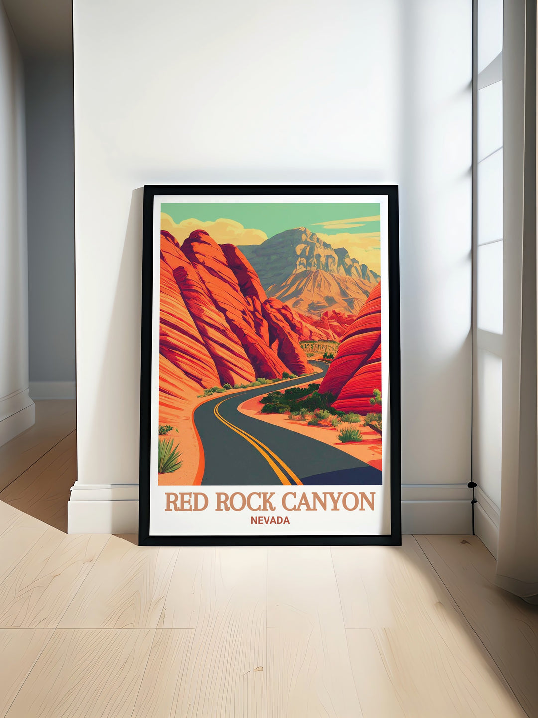 Red Rock Canyon poster print featuring the stunning Scenic Drive in Nevada a beautiful wall art piece perfect for adding a touch of nature to your home decor with vibrant colors and striking landscapes.