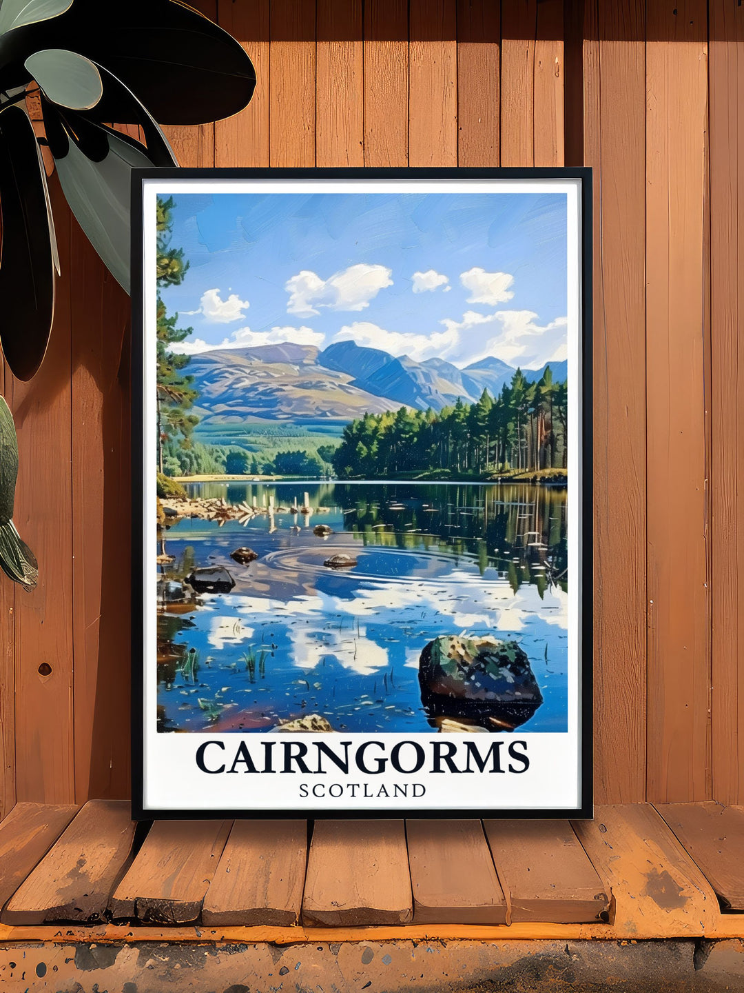 Loch Morlich prints offering an elegant and contemporary twist on traditional nature illustrations highlighting the majestic scenery of the Scottish Highlands perfect for nature lovers and art enthusiasts