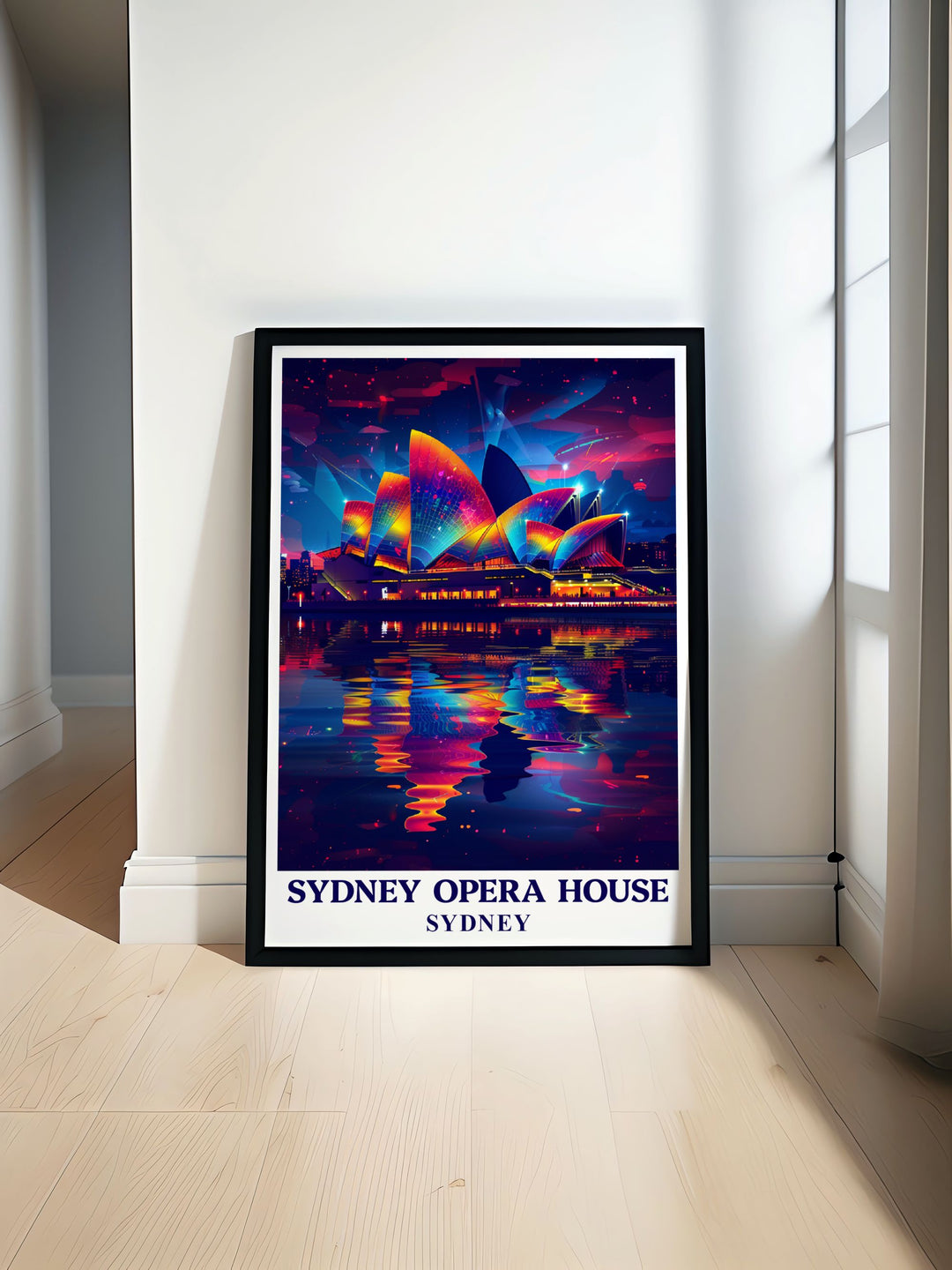 Sydney Opera House and Harbour Bridge vintage travel print showcasing Australias iconic landmarks in a beautifully detailed illustration perfect for home decor and travel enthusiasts