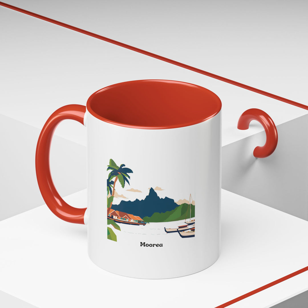 A ceramic Mo'orea Mug featuring vibrant designs inspired by the tranquil beauty of Mo'orea’s lagoons and mountains. Dishwasher safe and practical, this mug is perfect for everyday use or as a special gift.