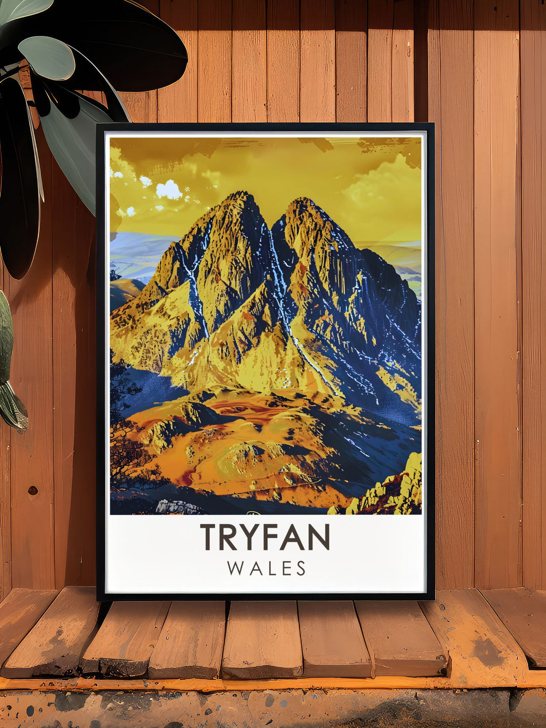 Retro travel poster showcasing the majestic landscapes of Snowdonia and Tryfan Summit perfect for vintage art collectors