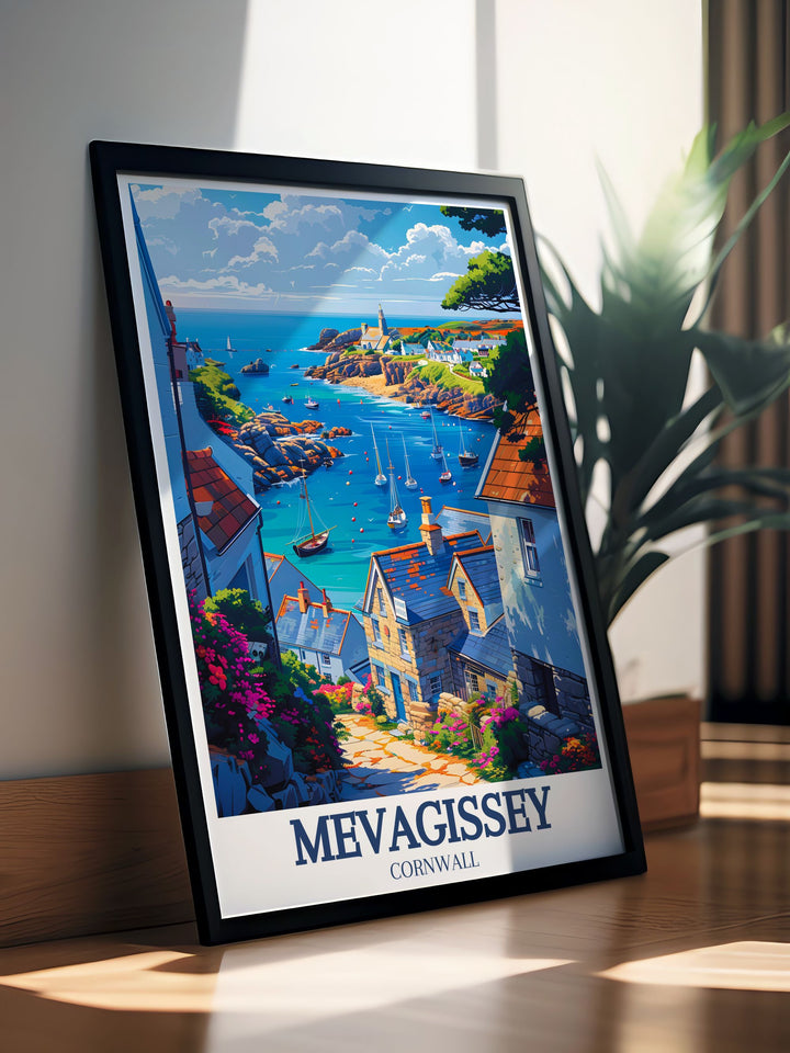 Highlighting the iconic Mevagissey Clock Tower, this poster captures its distinctive architecture and historical significance. Built in the early 20th century, the Clock Tower is a beloved landmark in the village. Perfect for history enthusiasts, this artwork brings a piece of Cornwalls history into your home.