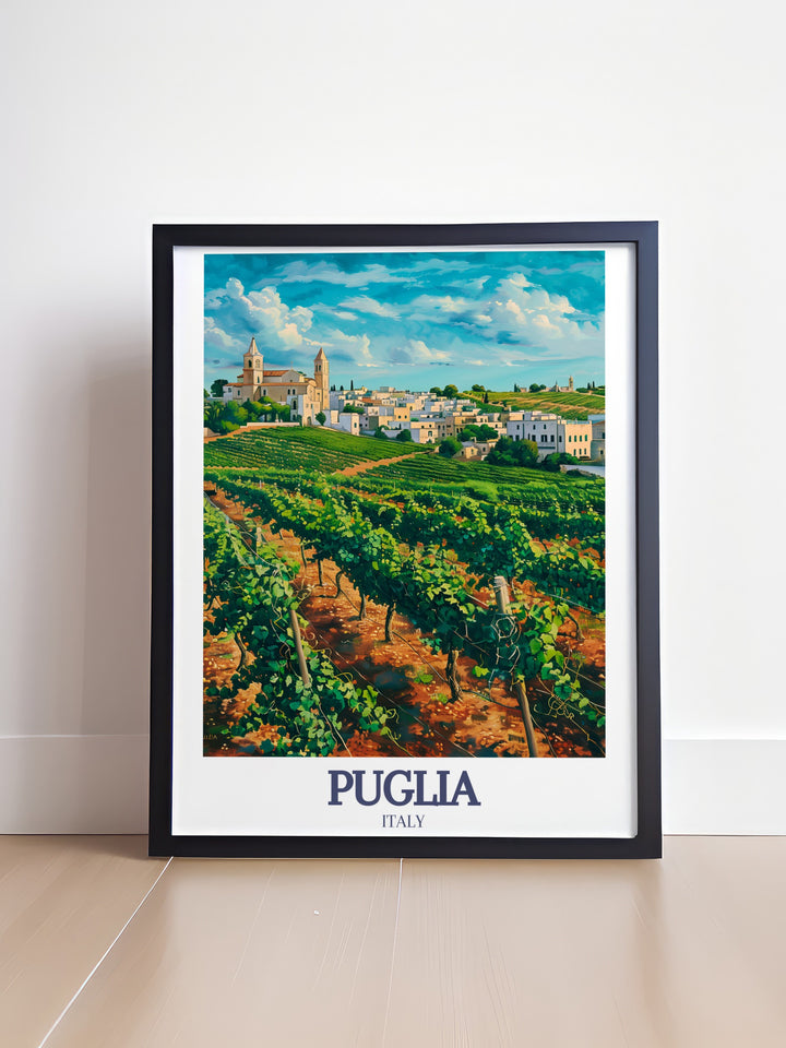 Celebrate the elegance of Salento vineyards with our Italy Travel Print. This stunning Puglia Poster is perfect for adding a sophisticated touch to your home decor. Ideal for those who love Italian art and culture.