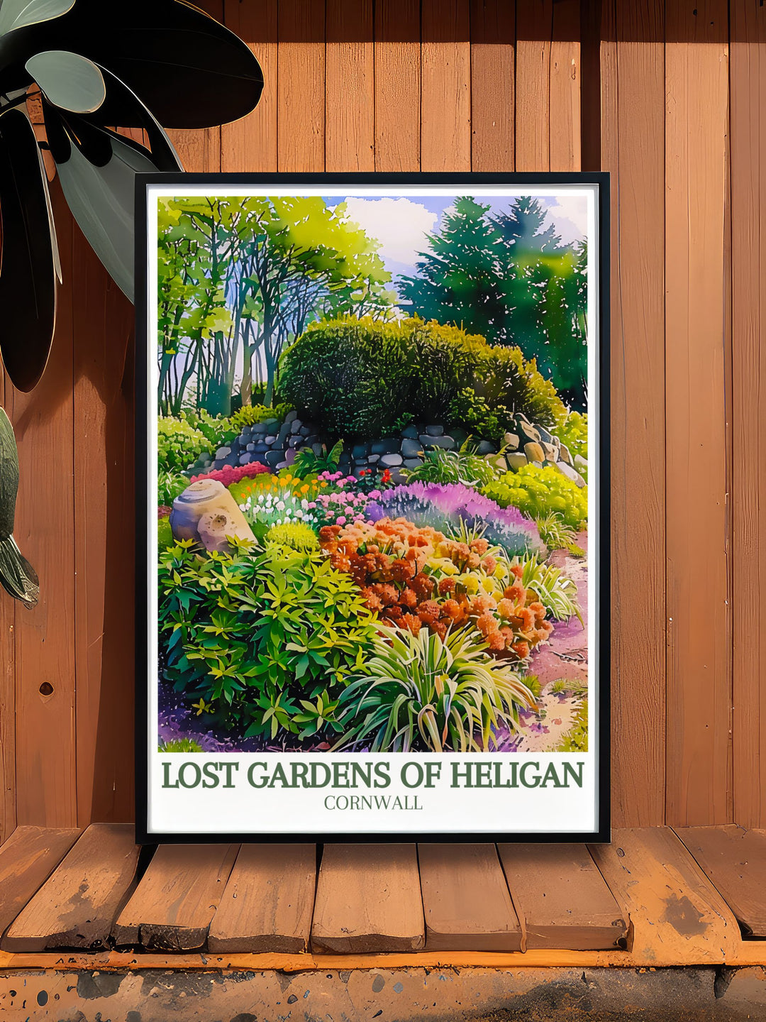 Elegant Cornwall seaside poster and Italian garden Productive gardens print featuring the stunning landscapes and iconic landmarks of Cornwall a must have for art enthusiasts and those who appreciate the regions natural beauty