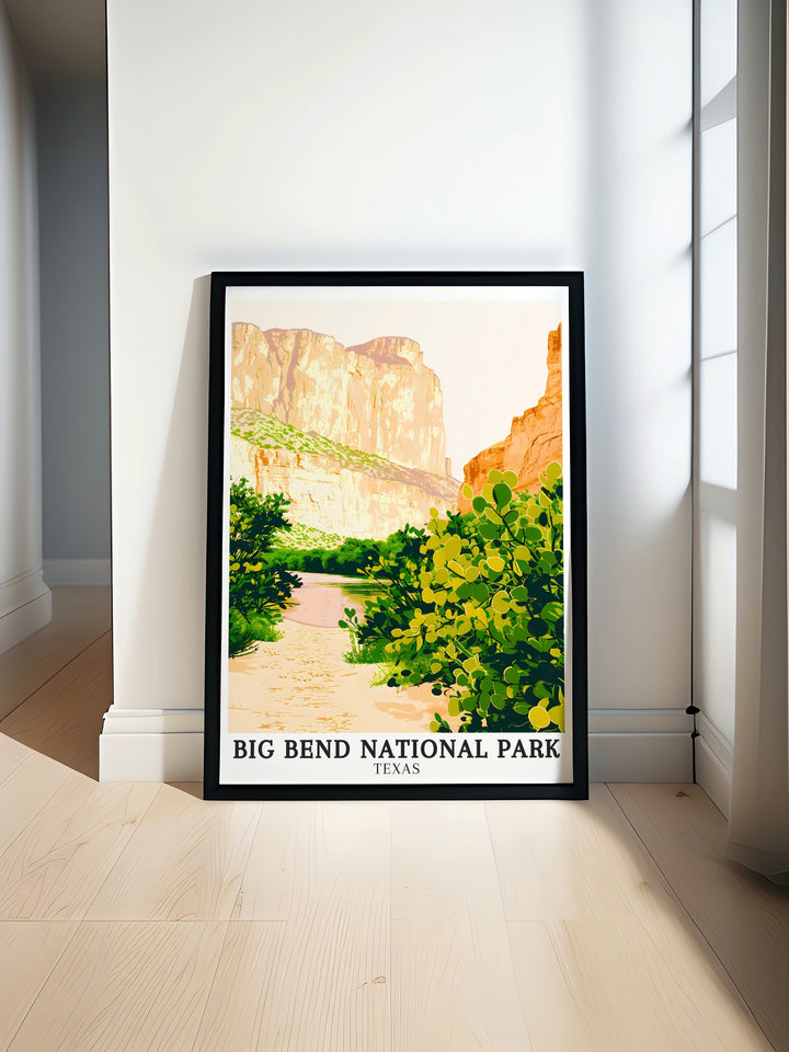 Big Bend National Park Poster featuring the Chihuahuan Desert and Rio Grande River South Rim cliffs captures the breathtaking beauty of Texas USA making it a perfect addition to your art and collectibles collection and a stylish addition to any home decor