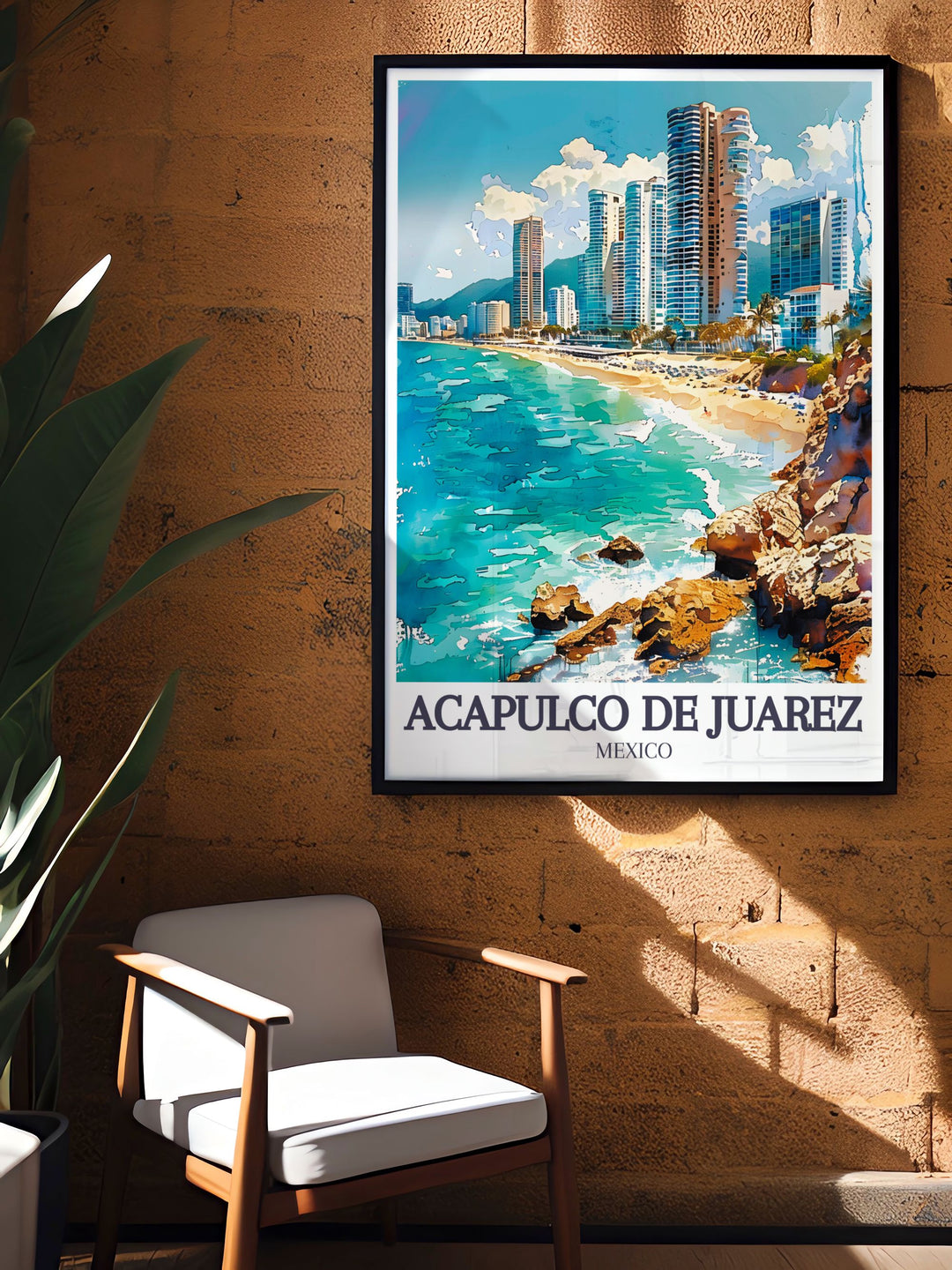 Experience the dynamic energy and natural splendor of Acapulco de Juárez with this poster, featuring Playa Condesa and the stunning Acapulco Bay.