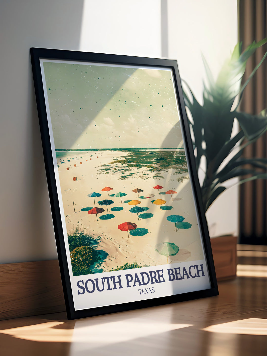 A vibrant travel poster of South Padre Beach and Isla Blanca, capturing the essence of island life in Texas. This art print is perfect for beach lovers and adventurers, adding a sense of tropical serenity to any room while reminding you of the beauty of the Gulf Coast.