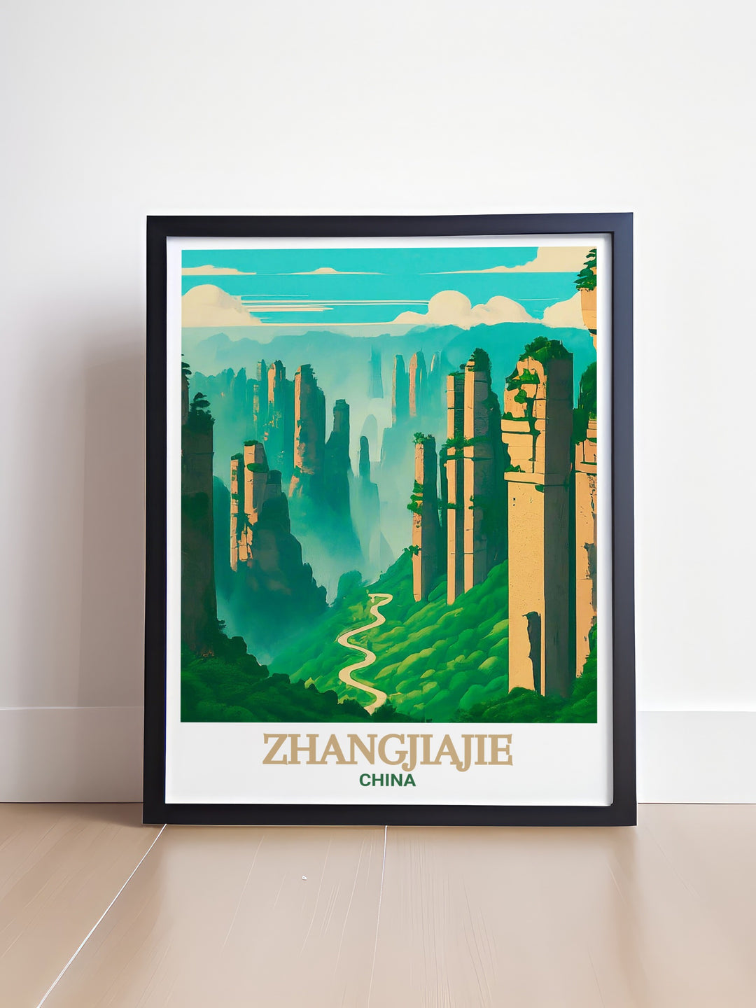 Exquisite framed print of Zhangjiajie National Forest Park capturing the majestic sandstone formations of Zhangjiajie China a wonderful addition to any collection of Chinese decor and modern art