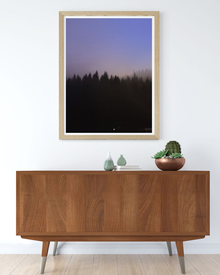 Canvas print of a foggy forest, capturing the serene and mystical environment of mist covered woodlands.