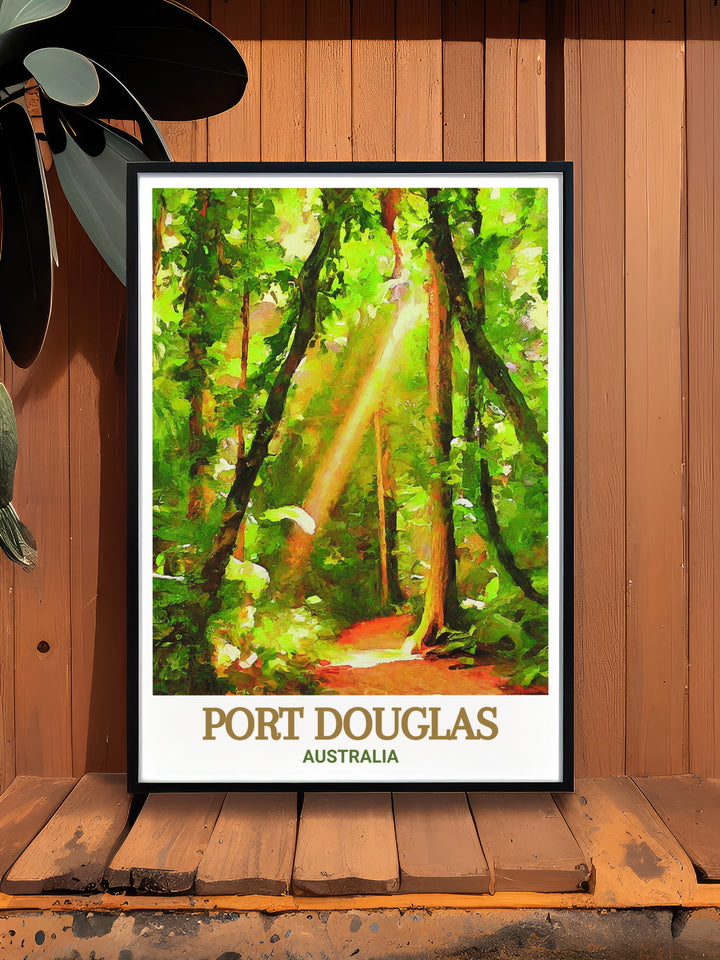 This Australia travel poster highlights the captivating landscapes of Port Douglas and the Daintree Rainforest. Its vibrant colors and stunning details bring the beauty of Australias natural wonders right into your living space.