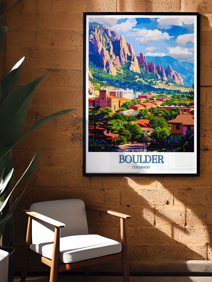 Framed print of the Flatirons in Boulder, Colorado, showcasing the dramatic and iconic rock formations that define this beautiful region, making it a timeless piece of wall art for any nature enthusiast.