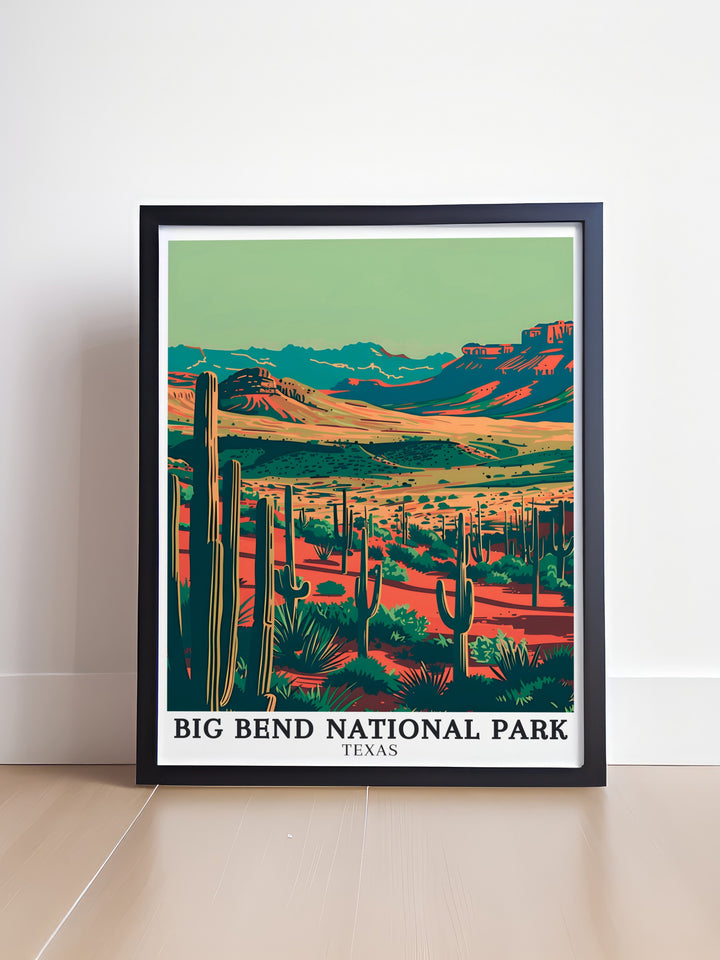 Chihuahuan Desert and Chisos Mountains are depicted with stunning accuracy in this Big Bend Poster offering a beautiful representation of Texas natural landscapes that is both inspiring and visually striking