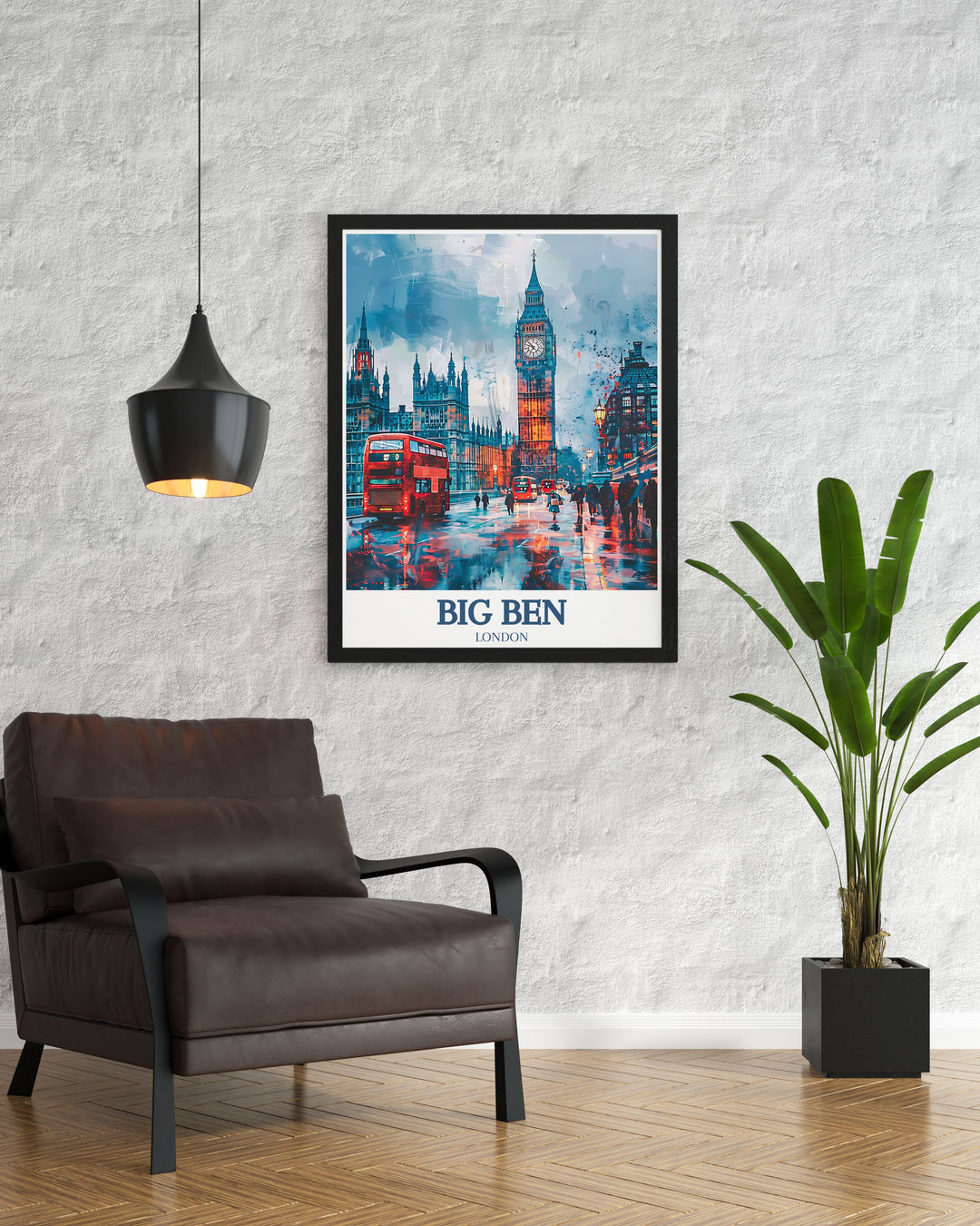 Beautiful Big Ben travel poster capturing the majestic Westminster Bridge and the stunning views of the River Thames, perfect for enhancing your home or office with Londons iconic landmarks.