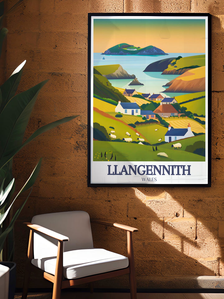 This Llangennith Travel Print showcases the rugged beauty of the Welsh coast, featuring Llangennith Village and the rolling hills of Rhossili Down. Perfect for anyone who loves outdoor adventures and peaceful landscapes, this print adds a touch of Wales to any home.