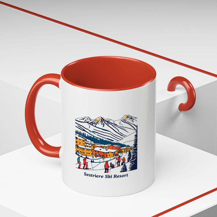 A beautifully detailed Sestriere Ski Resort Mug showcasing intricate designs inspired by Sestriere’s alpine beauty. Made from ceramic, this dishwasher-safe mug is ideal for everyday use or as a gift.