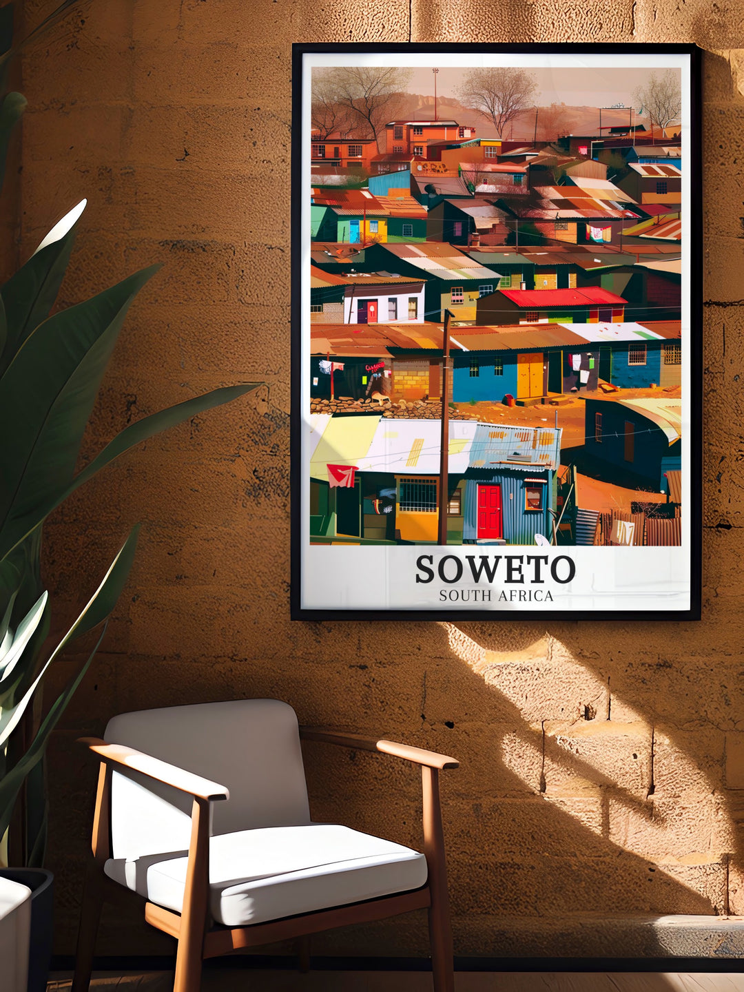 Gauteng Province Wall Art showcasing the dynamic urban landscape of Soweto, highlighting the contrasts between its vibrant community life and the challenges faced by its residents, making it a meaningful addition to any collection.