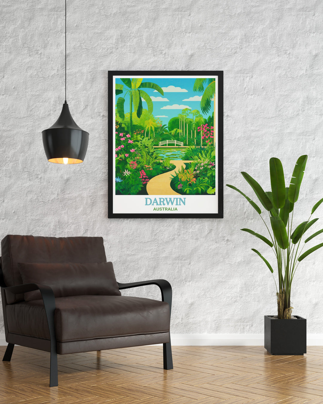 Darwin wall art showcasing the George Brown Darwin Botanic Gardens, a living museum of tropical plants in Australias Northern Territory. This travel print is an ideal piece for those who appreciate the beauty of nature and want to bring a touch of Darwins botanical treasures into their home.