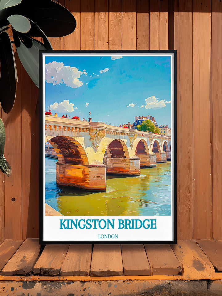 Featuring Kingston Bridges picturesque surroundings and rich history, this art print captures the essence of Londons iconic landmarks.