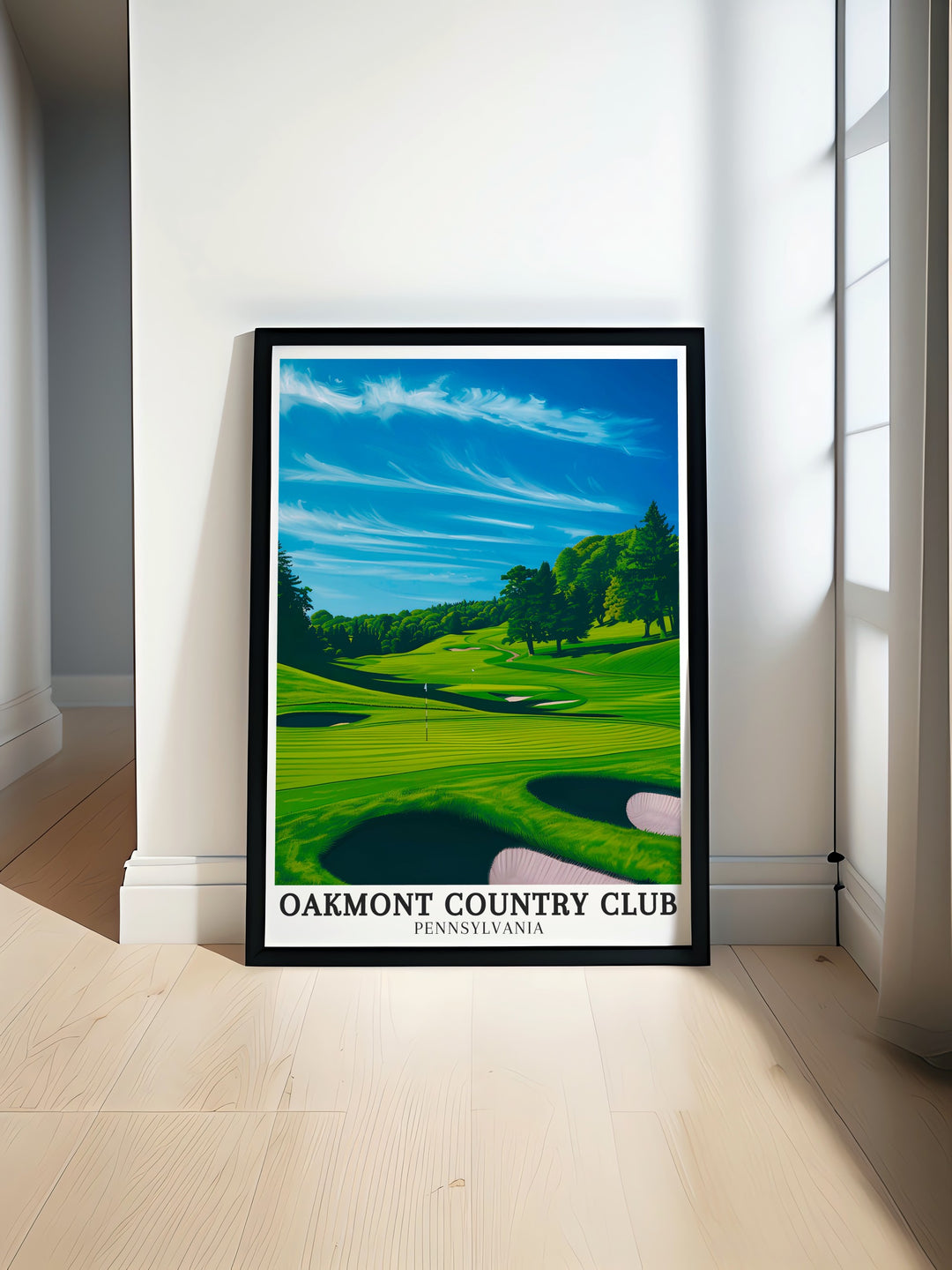 Oakmont Country Club poster print featuring the iconic Church Pew Bunker in Plum Pennsylvania perfect for those who appreciate Pennsylvania art and want to bring a touch of local history and golfing heritage into their home decor with stunning wall art