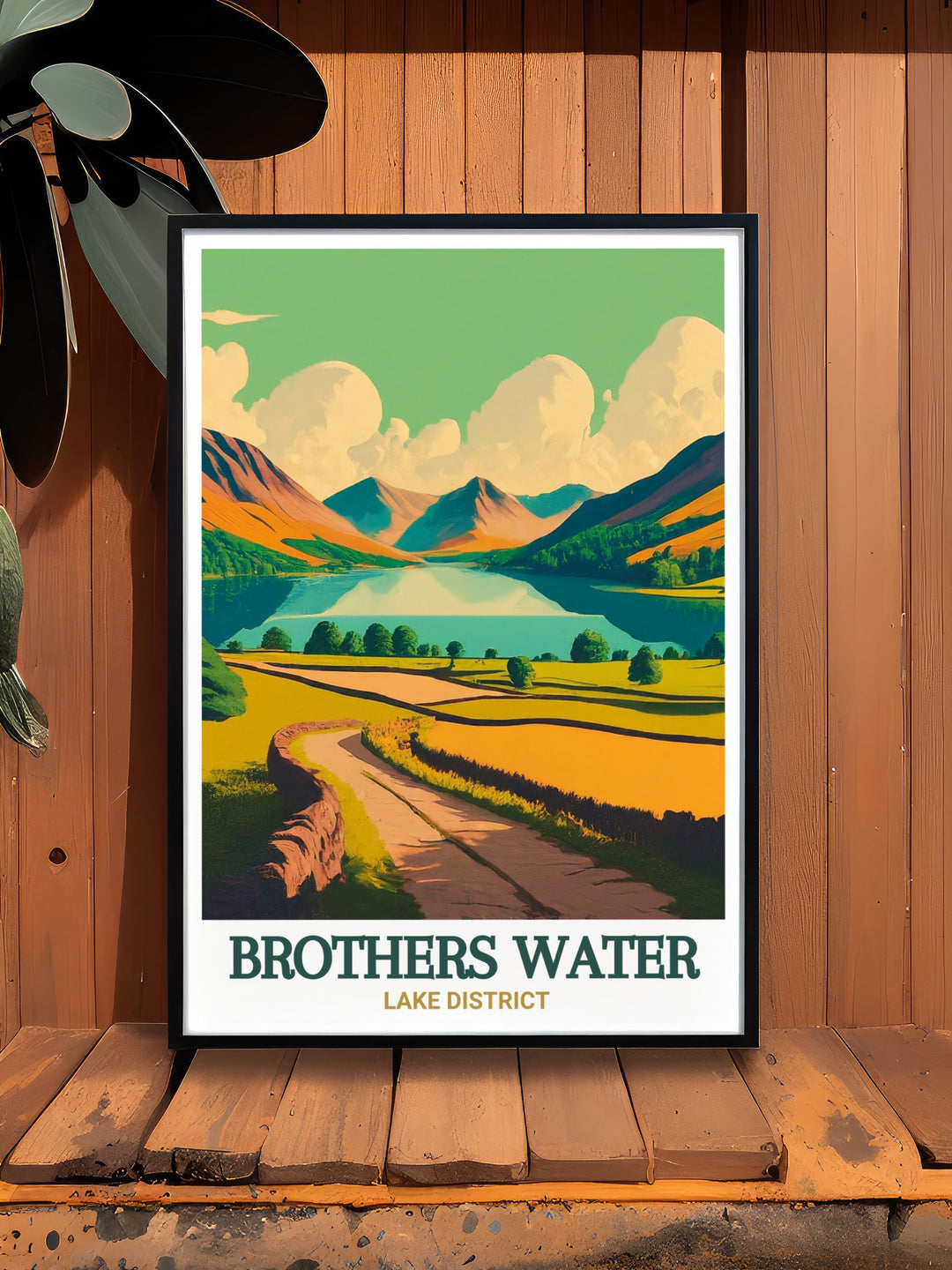 Brothers Water travel poster offers a dynamic view of the lake and its surrounding valley, making it a perfect addition to any room. Whether for yourself or as a gift, this vintage travel print captures the peaceful spirit of the Lake District.