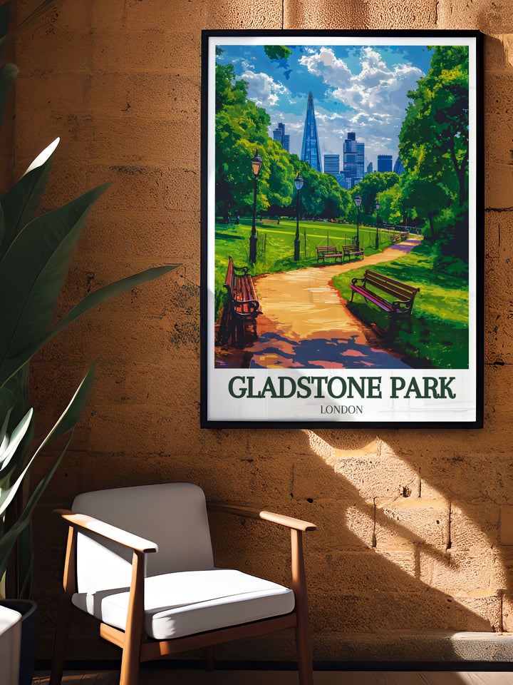 Gallery wall art featuring Gladstone Park, London, with expansive green spaces and historical elements, great for adding natures tranquility to any decor.