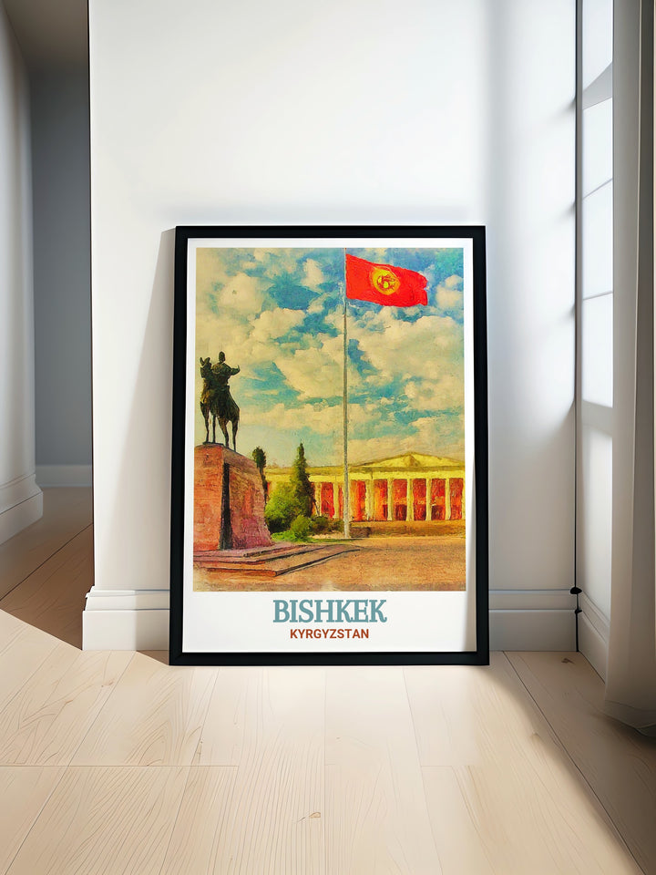 Bishkek Custom Print featuring Ala Too Square offers a personalized way to celebrate the unique beauty of Kyrgyzstans capital city. Perfect for anyone looking to add an international flair to their decor with this travel inspired artwork.