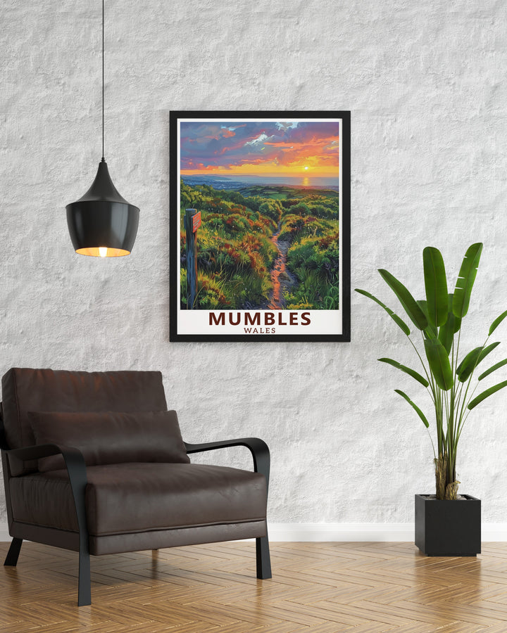 Enhance your living space with this stunning framed print of Mumbles Hills Nature Reserve capturing the peaceful beauty and natural splendor of this iconic location