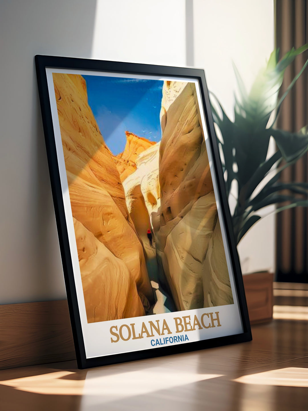 This beach art print captures the tranquility of Solana Beach and the rugged beauty of Annies Canyon Trail in California. Ideal for beach house decor, it brings the spirit of the California coast to life, making it a perfect travel gift or home decor piece.