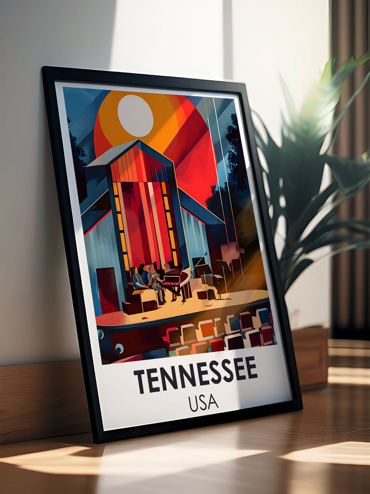Country Music Print featuring the legendary Ryman Auditorium in Nashville Tennessee alongside The Grand Ole Opry. This unique piece of art celebrates the heart of country music and is perfect for home decor or as a special gift.