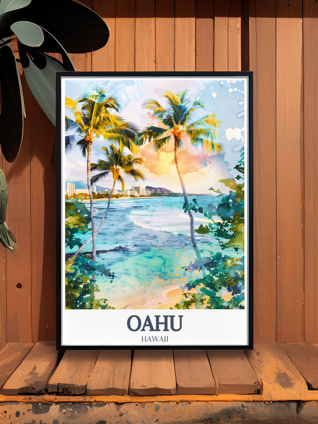 Transform your living room with this vibrant Oahu poster, featuring the majestic Diamond Head and Waikiki Beach. Perfect for anyone who loves Hawaii, this travel art makes a great gift for birthdays or anniversaries.