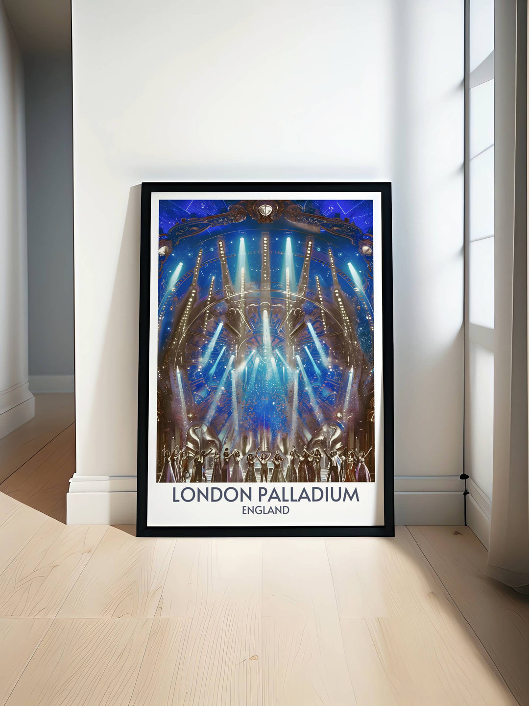 Stage Performances Modern Print featuring the iconic London Palladium. This Art Deco print showcases the grandeur and historic significance of the Palladiums stage performances. A perfect addition to any decor celebrating West End theatre and London history.