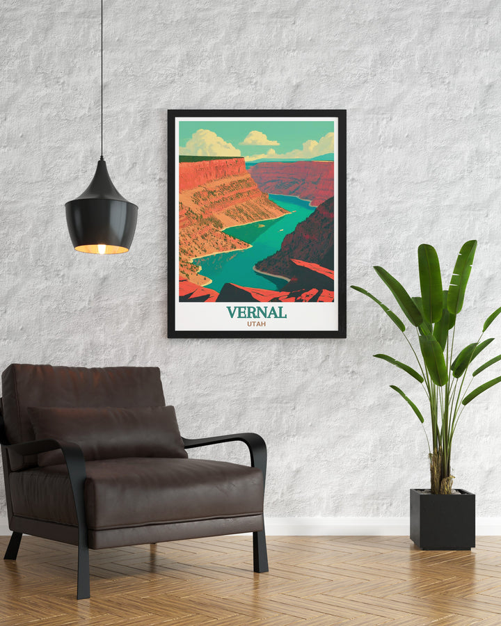 A stunning art print capturing the serene landscapes of Vernal, Utah. This wall art features vivid colors and intricate details, making it a perfect addition to any home decor. Printed on high quality, acid free paper, this artwork is designed to last, bringing the natural beauty of Vernal into your living space for years to come.