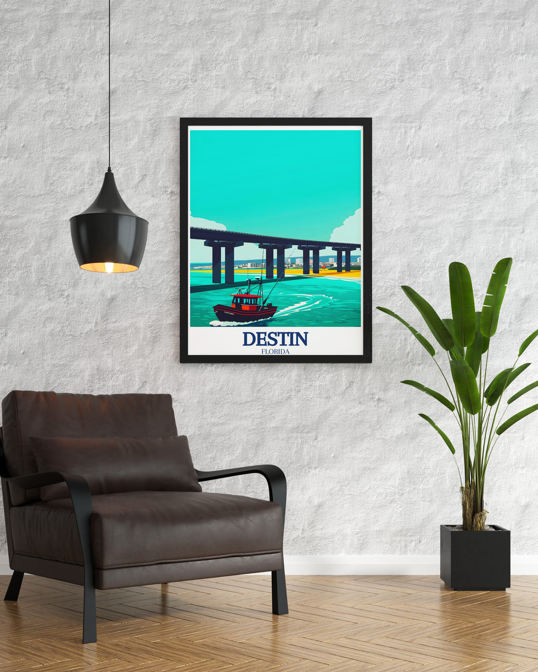 Destin art print capturing the essence of Floridas Emerald Coast, with its stunning beaches and iconic harbor bridge. This travel poster brings the warmth and beauty of Destin into your living space, ideal for those who cherish their beach vacations.