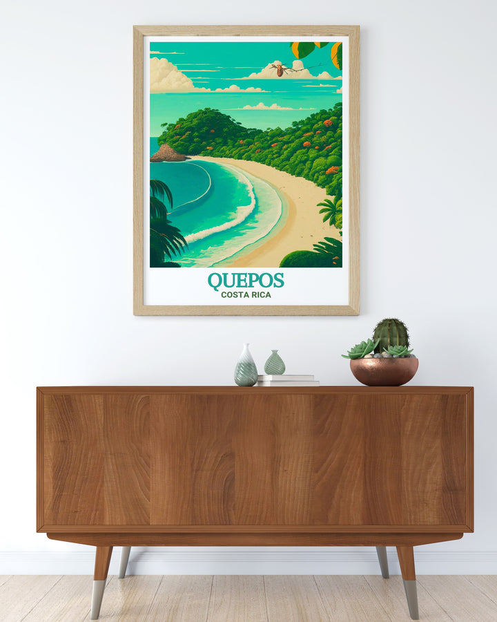 Manuel Antonio National Park, known for its breathtaking scenery and diverse wildlife, is showcased in this print. The artwork captures the parks pristine beaches and lush rainforests, making it a wonderful addition to any room. Celebrate the beauty of Costa Rica with this stunning piece that brings the outdoors inside.