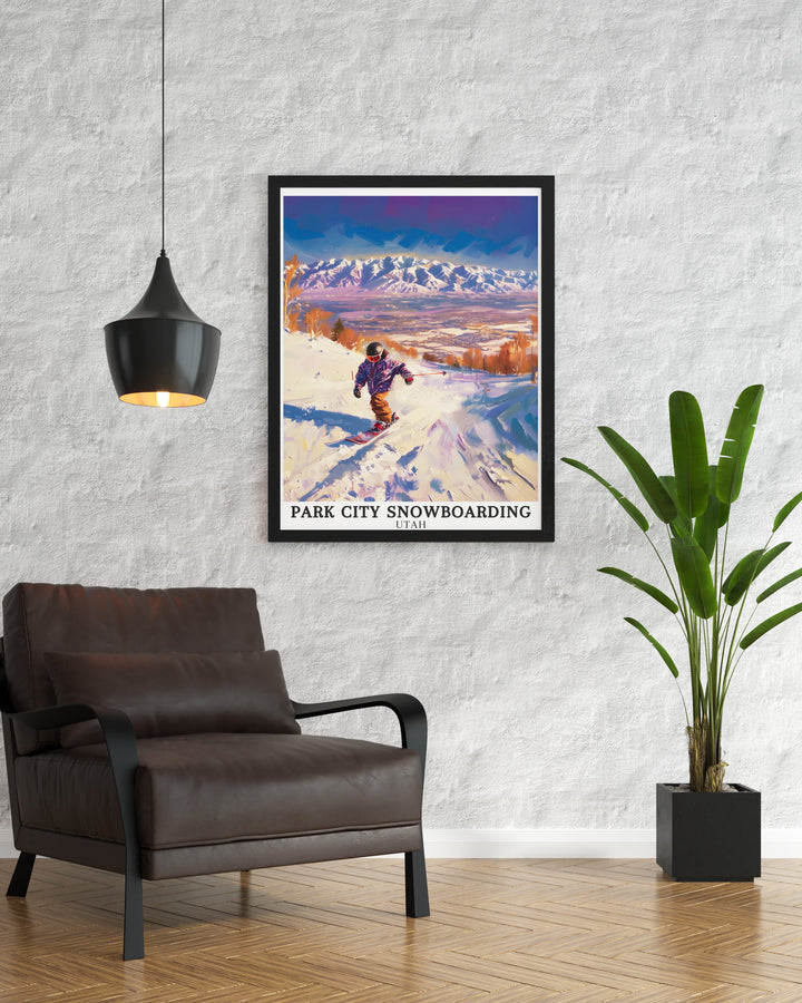 Snowboarding art collection. Bringing together the best of Park Citys snowboarding scenes, this art collection captures the excitement and serenity of the slopes. Perfect for winter sports fans and art lovers.