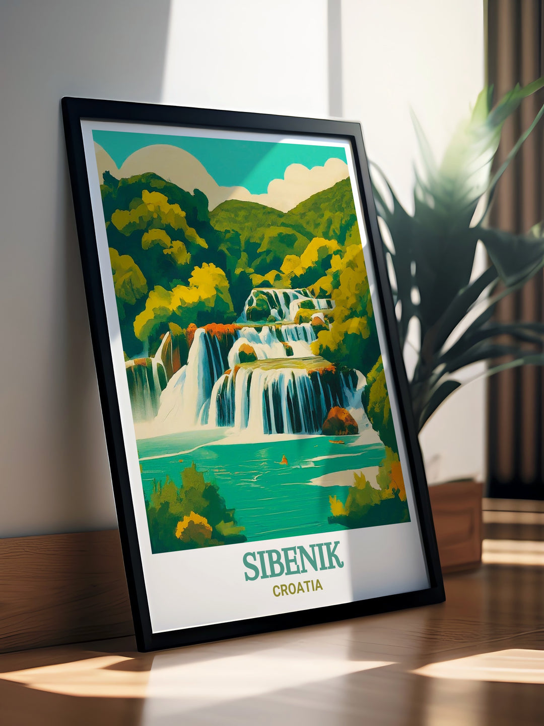 Custom print of Sibenik and Krka National Park, Croatia, offering a personalized touch to your home decor. This detailed artwork celebrates the unique beauty of Croatias architecture and landscapes, making it a thoughtful gift for travel lovers and history buffs alike.