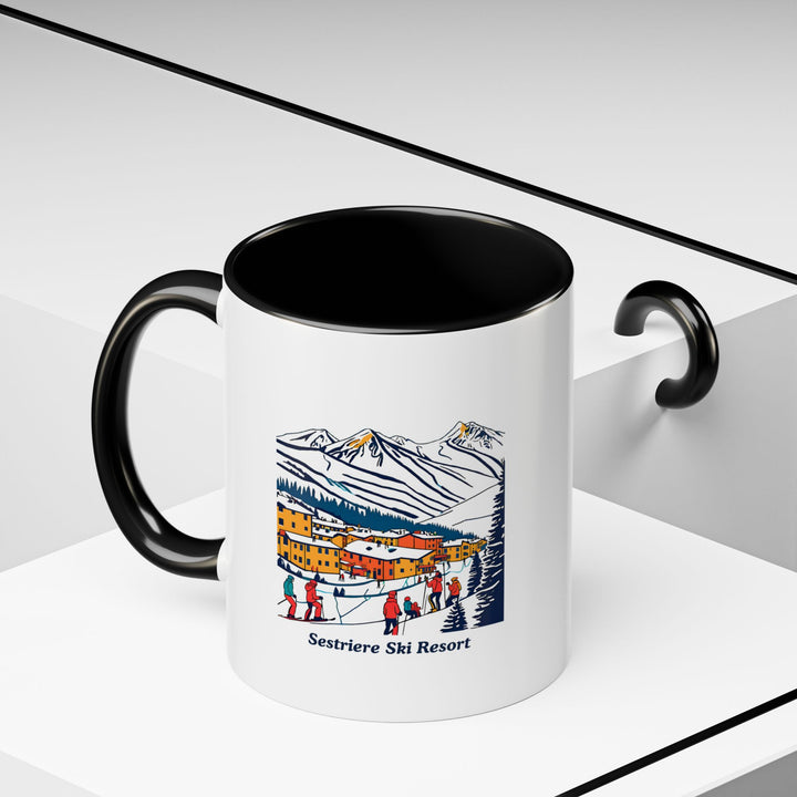 The Sestriere Ski Resort Mug is a high-quality ceramic cup with vibrant artwork reflecting the scenic beauty of Sestriere. Dishwasher and microwave safe, it is perfect for coffee enthusiasts or as a unique souvenir.