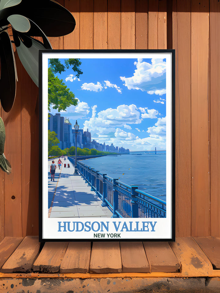 Hudson Valley poster capturing the intricate street map of Hudson Riverfront Park designed in a modern black and white style perfect for your home or office wall art makes a thoughtful gift for anniversaries birthdays or Christmas enhancing any space with elegance.